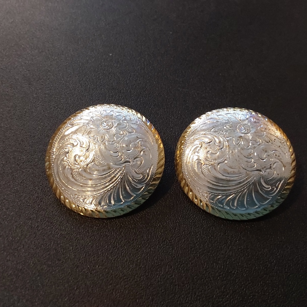 Silver Plated Round ETCHED Pierced Earrings